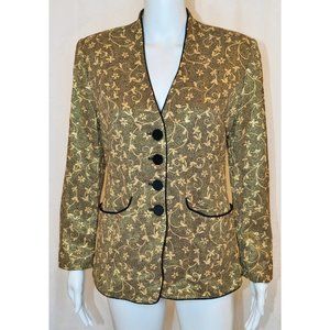 Vintage Banu Paris Blazer Metallic Floral Gold Black Satin Trim Size 6